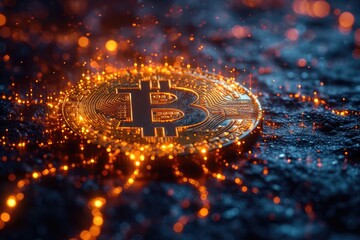 A creative depiction of a cryptocurrency Bitcoin coin melting into digital code, symbolizing the fluidity and digital nature of crypto