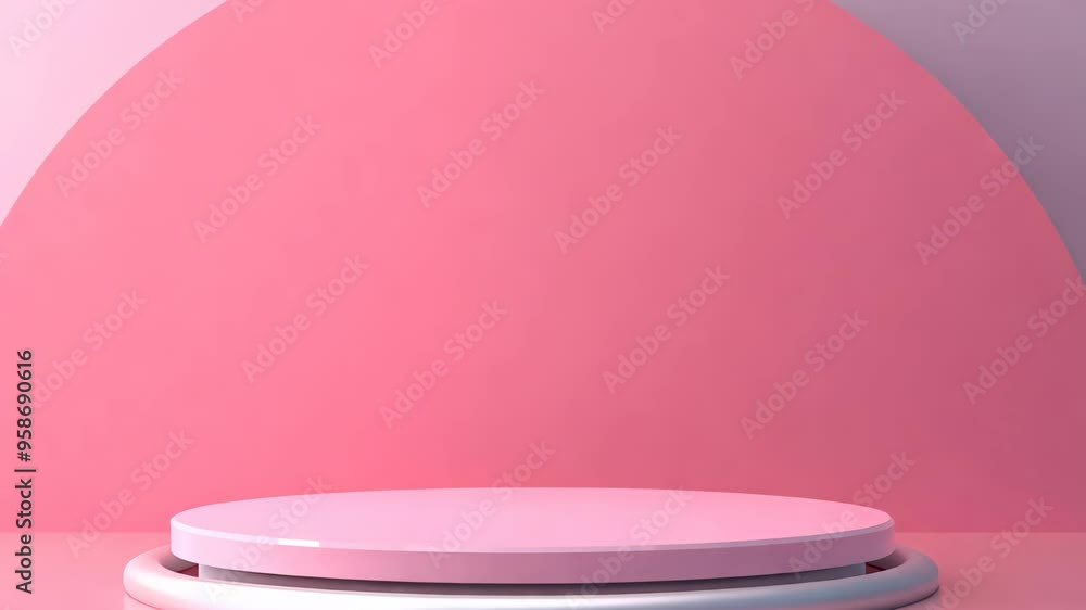 Poster a minimalist display setup features a glossy pink round platform with a sleek white rim, backed by a