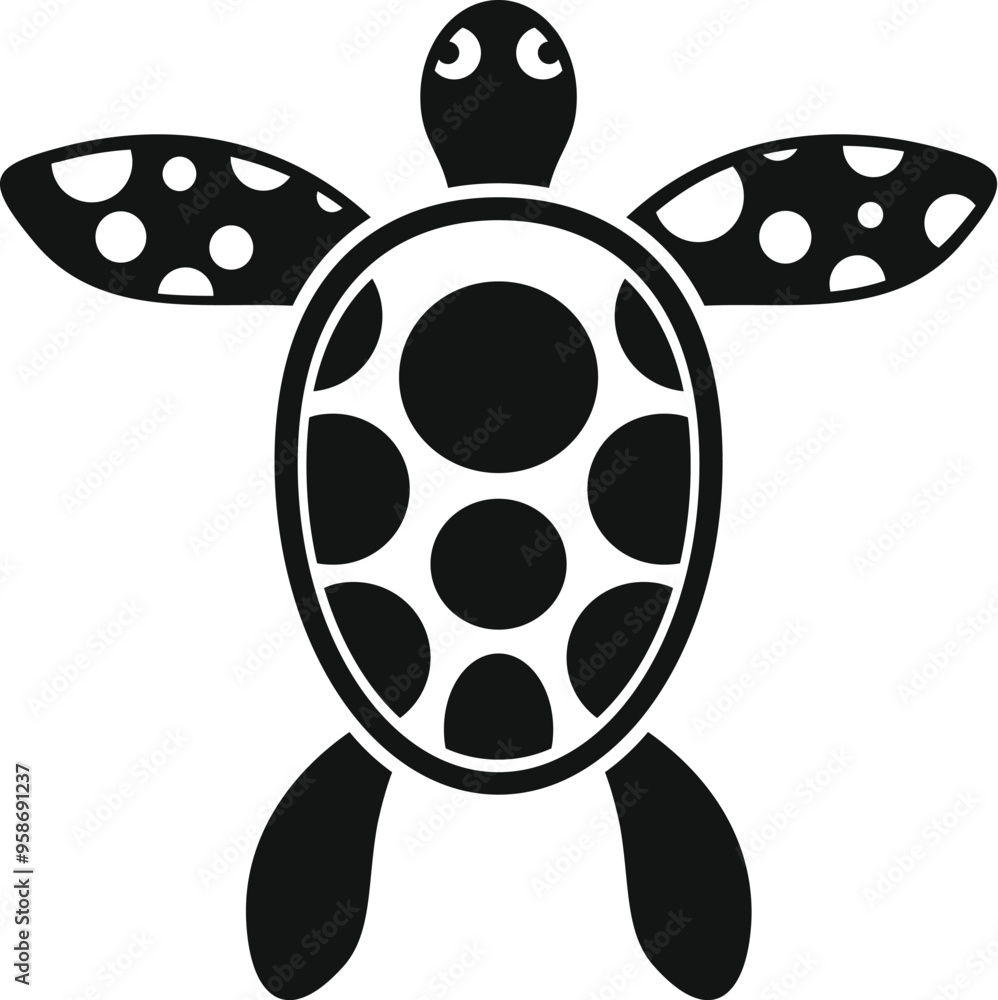 Poster simple icon of a sea turtle swimming with a pattern of dots on its shell