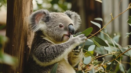 Obraz premium Koala Eating Eucalyptus Leaves