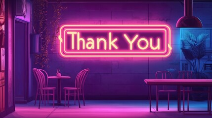 Thank you Retro Neon Sign on Trendy Background. AI Generative