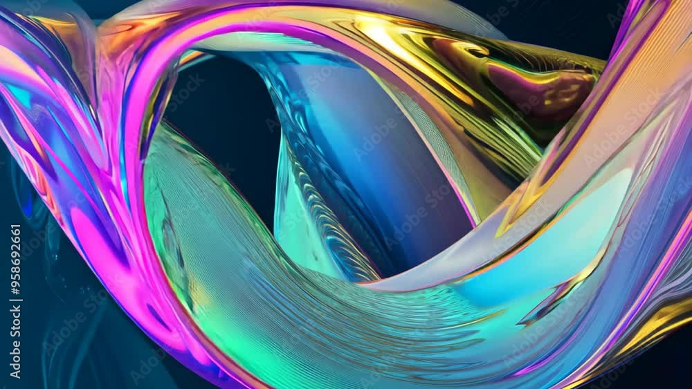 Poster a vibrant abstract design featuring fluid shapes and swirling waves of color. glossy textures reflec