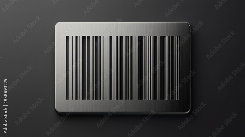 Poster a sleek silver barcode features varied line thicknesses, set against a visually appealing gradient b