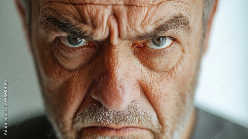 Poster Close-up Portrait of an Older Man with a Serious Expression