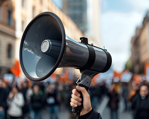 Megaphone at a Political Rally Symbolizing Public Discourse and Democracy