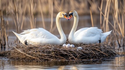Two Swans Nestled in a Heart Shape