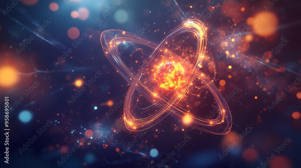 Poster 17. abstract visualization of a nutrient-rich atom with glowing molecular fields