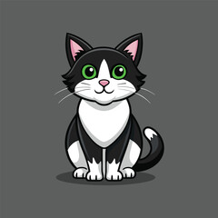 cat black and white on gray background