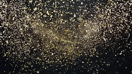 A stunning close-up of shimmering golden particles in a deep black background creates an ethereal atmosphere. Perfect for projects related to celebration, luxury, or magic.