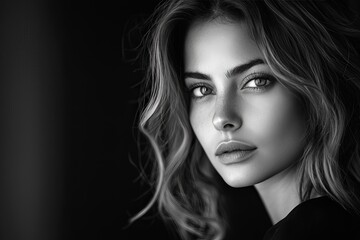 Fototapeta premium Alluring Monochrome Portrait of a Captivating Female Model in a Studio Setting