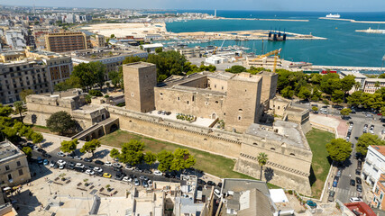 Aerial view of the Norman-Swabian castle in the historic center of Bari, Puglia, Italy. The...