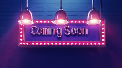 Coming Soon Retro Neon Sign on Trendy Background. AI Generative