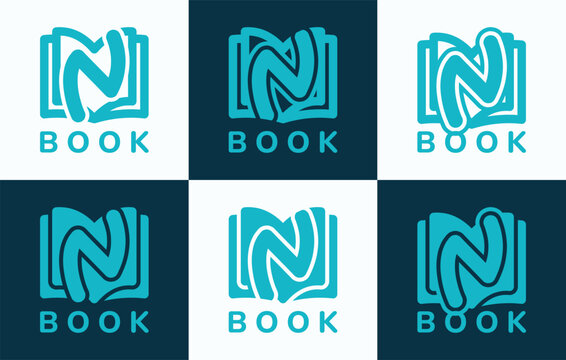 Set of letter N book logo. This logo combines letters and book shapes. Perfect for education, schools, tutoring and the likes.
