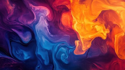 abstract background of acrylic paint in blue, orange and purple colors