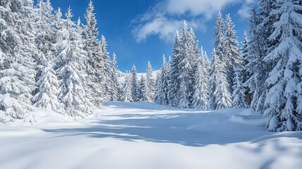 Breathtaking Wintry Wonderland Snowy Forest Landscape with Pristine Pine Trees