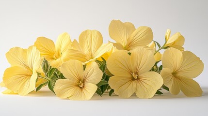 Fototapeta premium Delicate Yellow Flowers on White Background Generative AI