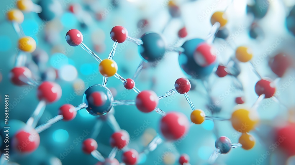 Aufkleber 21. detailed rendering of a nutrient molecule with pulsating atomic structures