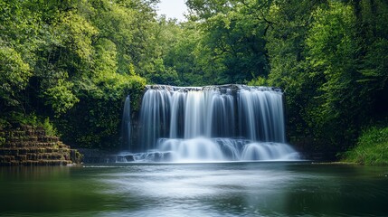 Obraz premium Captivating Waterfall Nestled in Lush Green Forest Landscape