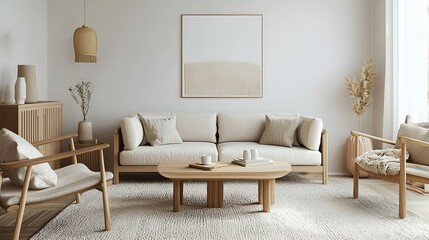 Cozy and Refined Living Room with Contemporary Wooden Furniture and Natural Lighting