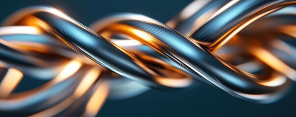 Abstract metallic background with swirling blue and gold shapes.