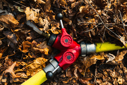 Water hose control joint during a controlled burn in a forest