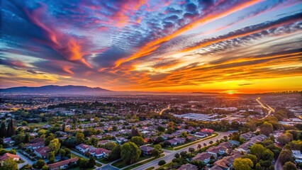 Southern California gradient sky at sunrise Aerial, clouds, dawn, sunrise, purple, natural beauty, blue, horizon, orange, scenic, panoramic, landscape, aerial photography, pink