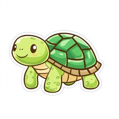 Fototapeta premium A cute cartoon turtle with a smiling face and green shell, perfect for children's illustrations and playful designs.