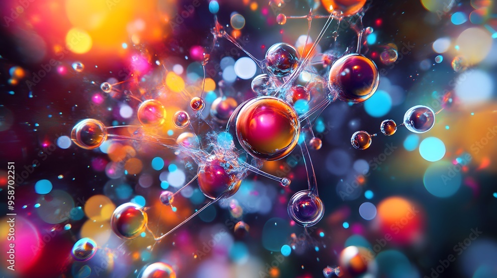 Poster 7. abstract visualization of a nutrient atom with swirling, colorful molecular structures