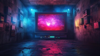 Retro Futuristic Room with Glowing Screen Generative AI