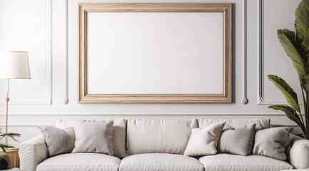 Modern Living Room Interior with Blank Picture Frame