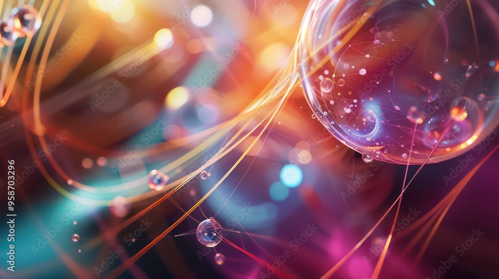 Poster abstract background with glowing orbs connected by thin lines.
