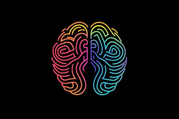 logo of the human brain made from colorful lines, on a black background Generative AI