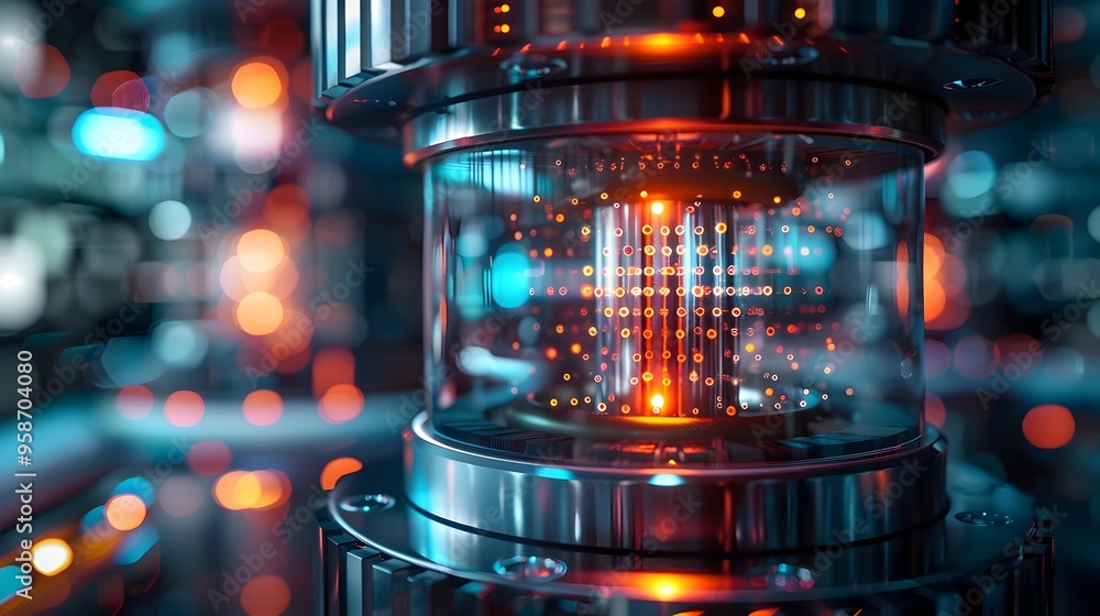 Poster futuristic quantum computer symbolizing advanced technology and digital innovation