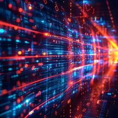 Fototapeta premium Digital Interface Showcasing Quantum Computing Algorithms and Visualized Data Streams