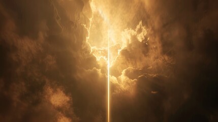 A bright light is shining through the clouds, creating a sense of hope