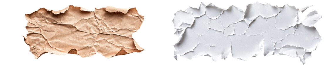 Textured paper in brown and white hues isolate on transparent background, cutout, png