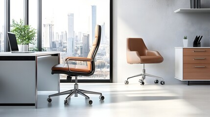 Sleek and Minimalist Modern Office Workspace with Desk and Ergonomic Chair