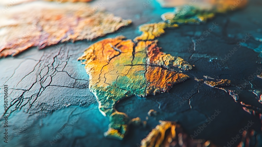Poster tectonic plate boundaries map with earthquake distribution simulation