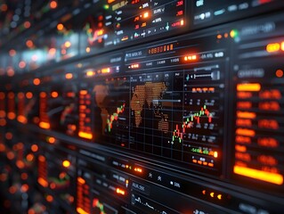 Futuristic Quantum Computer Interface Showcasing Real Time Financial Market Simulations and Analytics