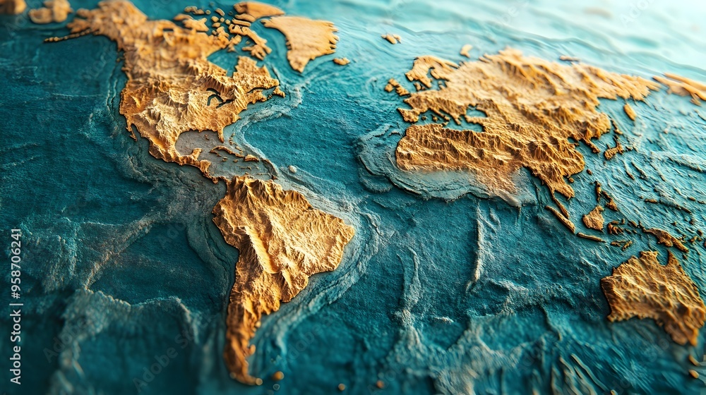 Poster global map with tectonic plate boundaries and earthquake simulation