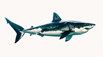 Fototapeta premium Great White Shark Side View on White Background