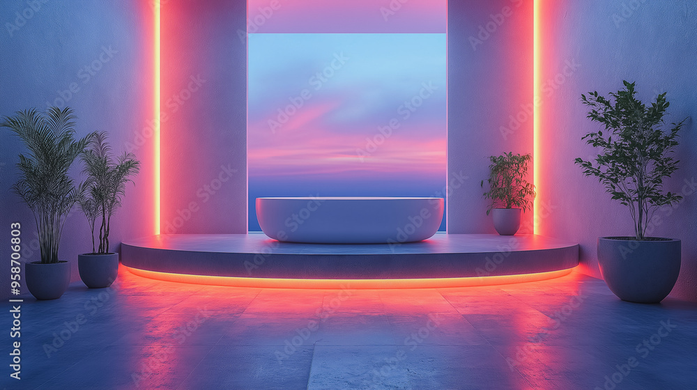 Poster elegant 3d background with a floating podium and subtle ambient lighting, perfect for product launch