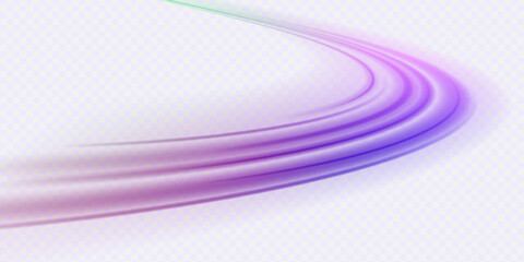 A colorful motion background of city light trails. Luminous green neon waves PNG. Colored shiny sparks of spiral wave. Curved bright speed line swirls. 