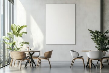Modern dining area with minimalist design and natural light.