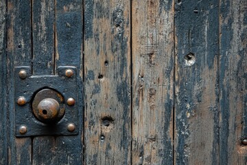Fototapeta premium Weathered Wooden Door with Metal Hardware