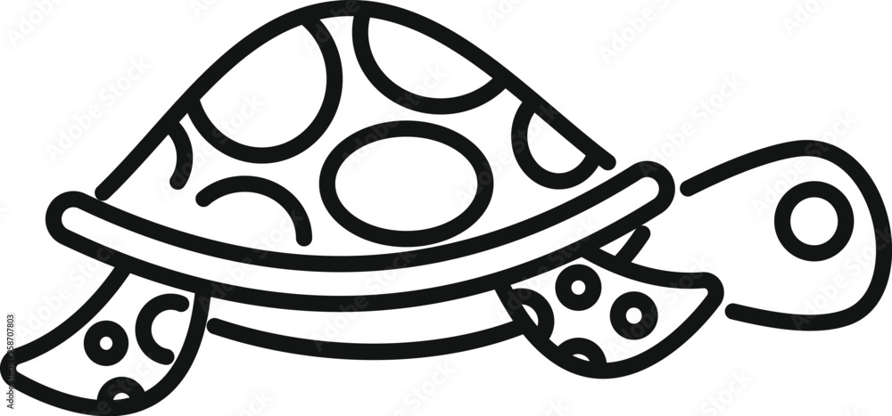 Poster line drawing of a turtle walking and showing its shell with a circle pattern