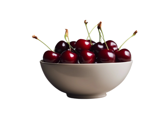 Cherries in a bowl isolated on transparent background