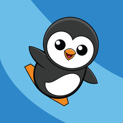 penguin chick sliding down an icy slope.eps