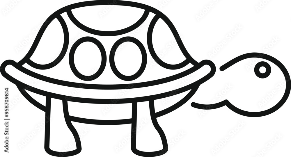 Poster simple line drawing of a turtle walking in side view, minimalist style for logos or branding