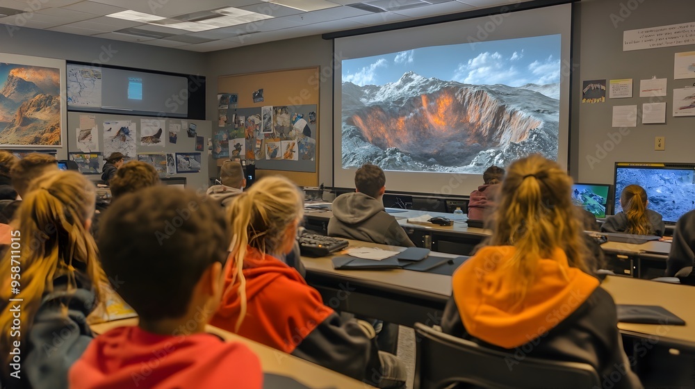 Aufkleber digital simulation of tectonic plate collision observed in classroom setting